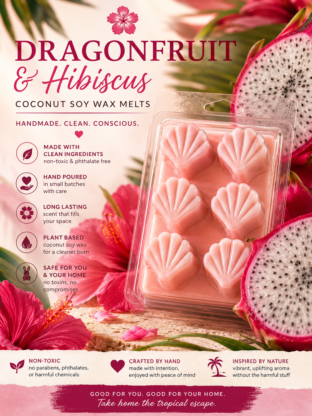 “Dragonfruit + Hibiscus” Scented Coconut Soy Wax Melts