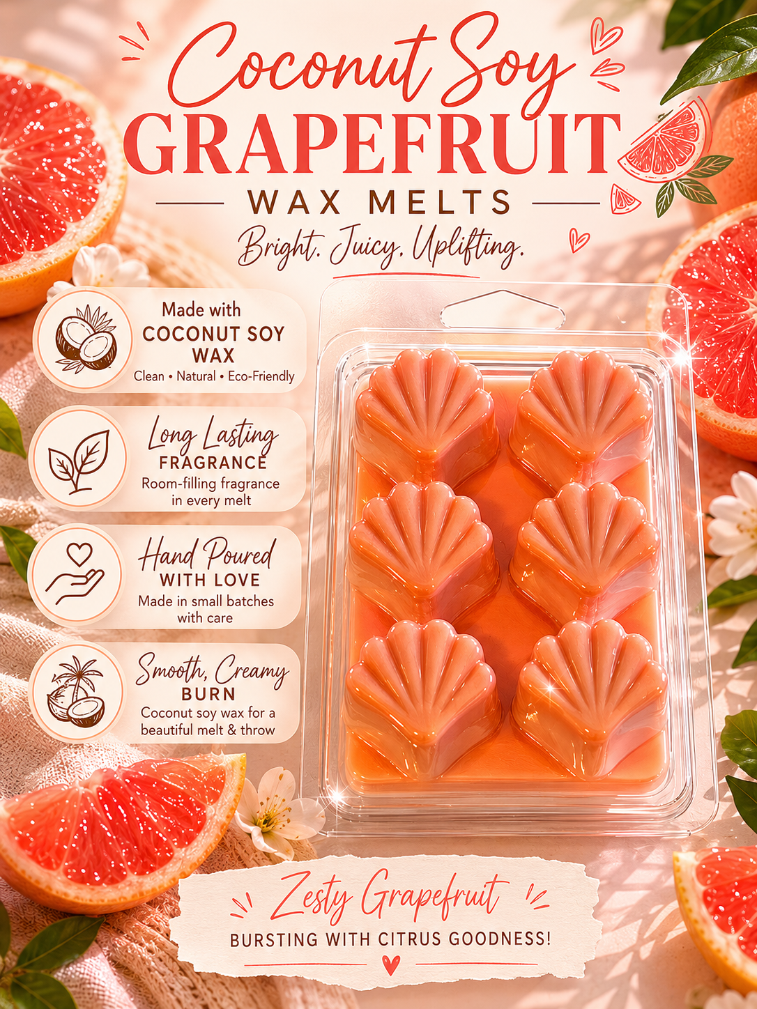 “Grapefruit” Scented Coconut Soy Wax Melts