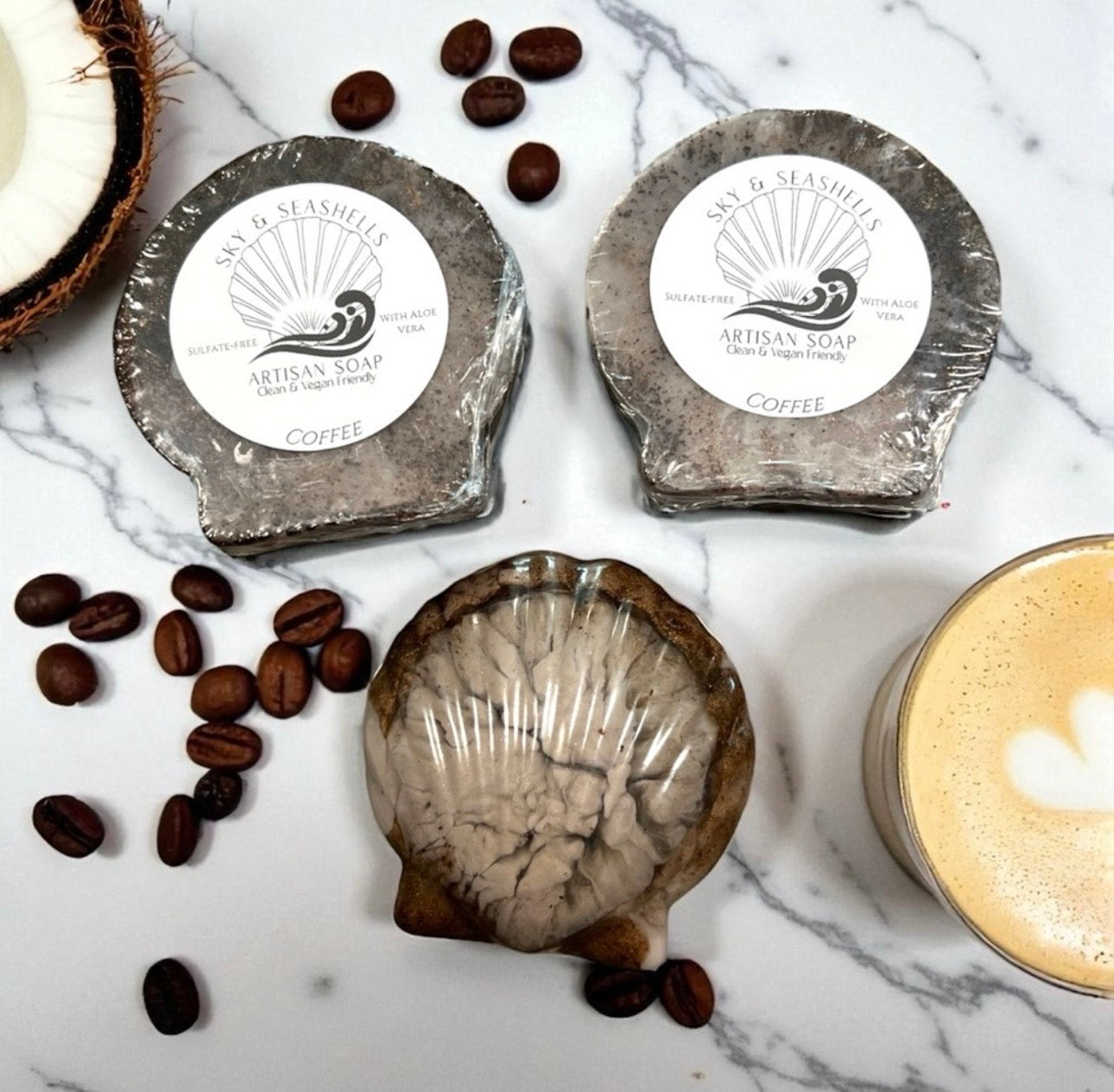 “Coffee” Scented Bar Soap With Aloe & Coconut Shells