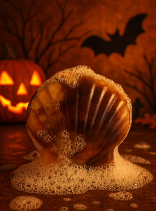 “Pumpkin Sandalwood” Seashell Shaped Soap Bar - Aloe Vera Based