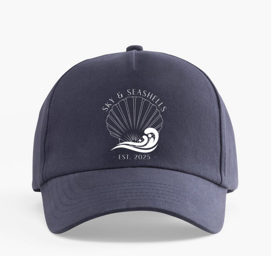 Sky & Seashells Logo Adjustable Baseball Cap - Navy Blue/White
