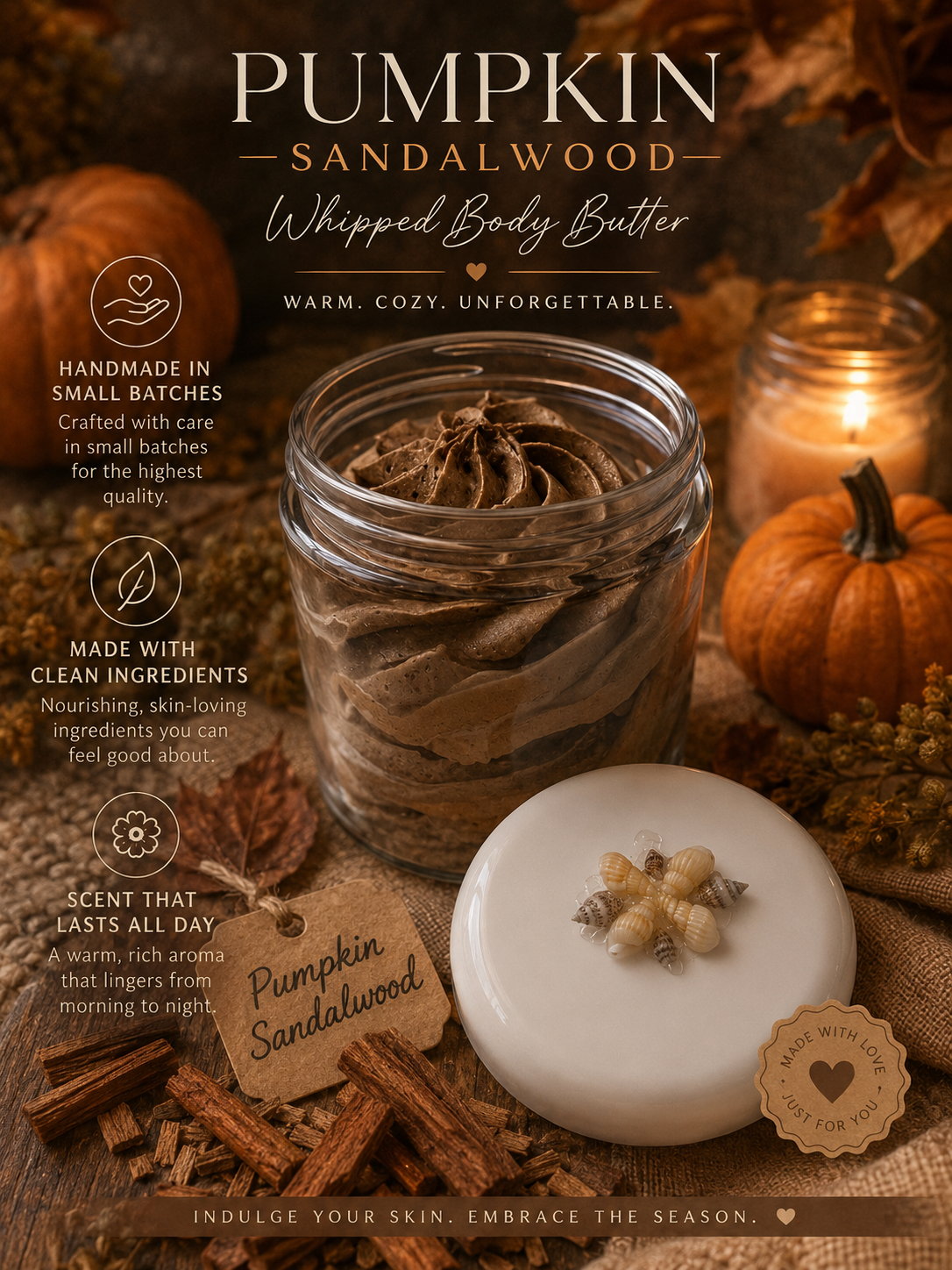 “Pumpkin Sandalwood” Scented Whipped Body Butter